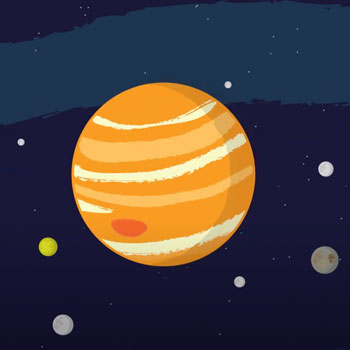 Illustration of Jupiter and its moons.